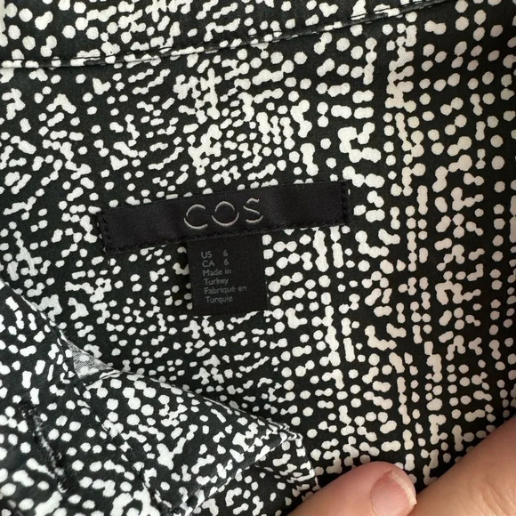COS Black & White Abstract Dot Print Cttn Stretch Swing Shirt size - Picture 6 of 8